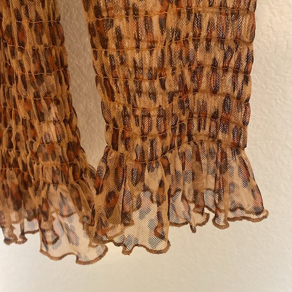 FREE PEOPLE Hello There Sheer Long Sleeve Top / Leopard Combo NWT - Picture 7 of 9